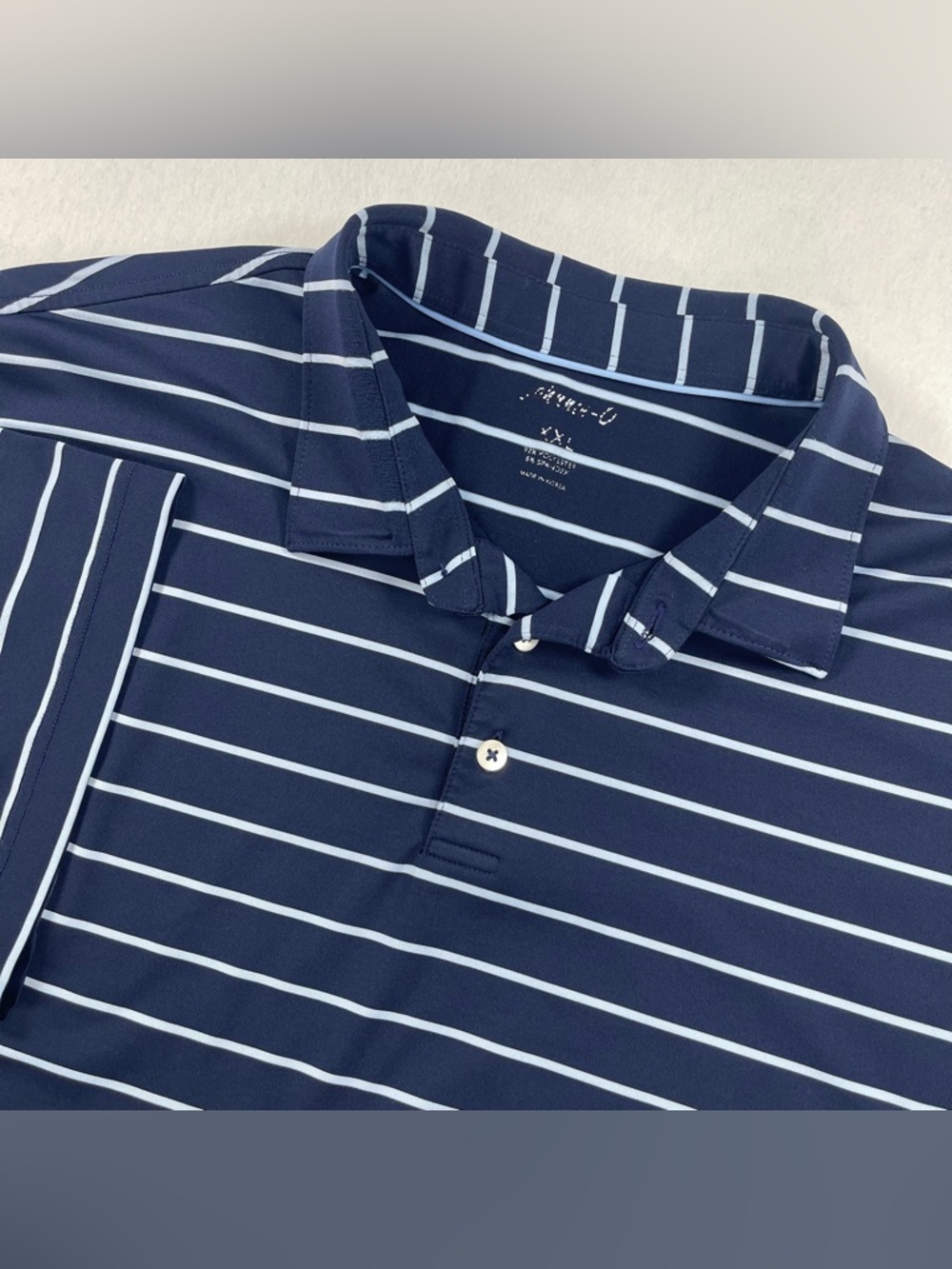 Johnnie-O Polo Shirt Mens XXL Striped Navy Gray Golf Dallas Mavericks Logo